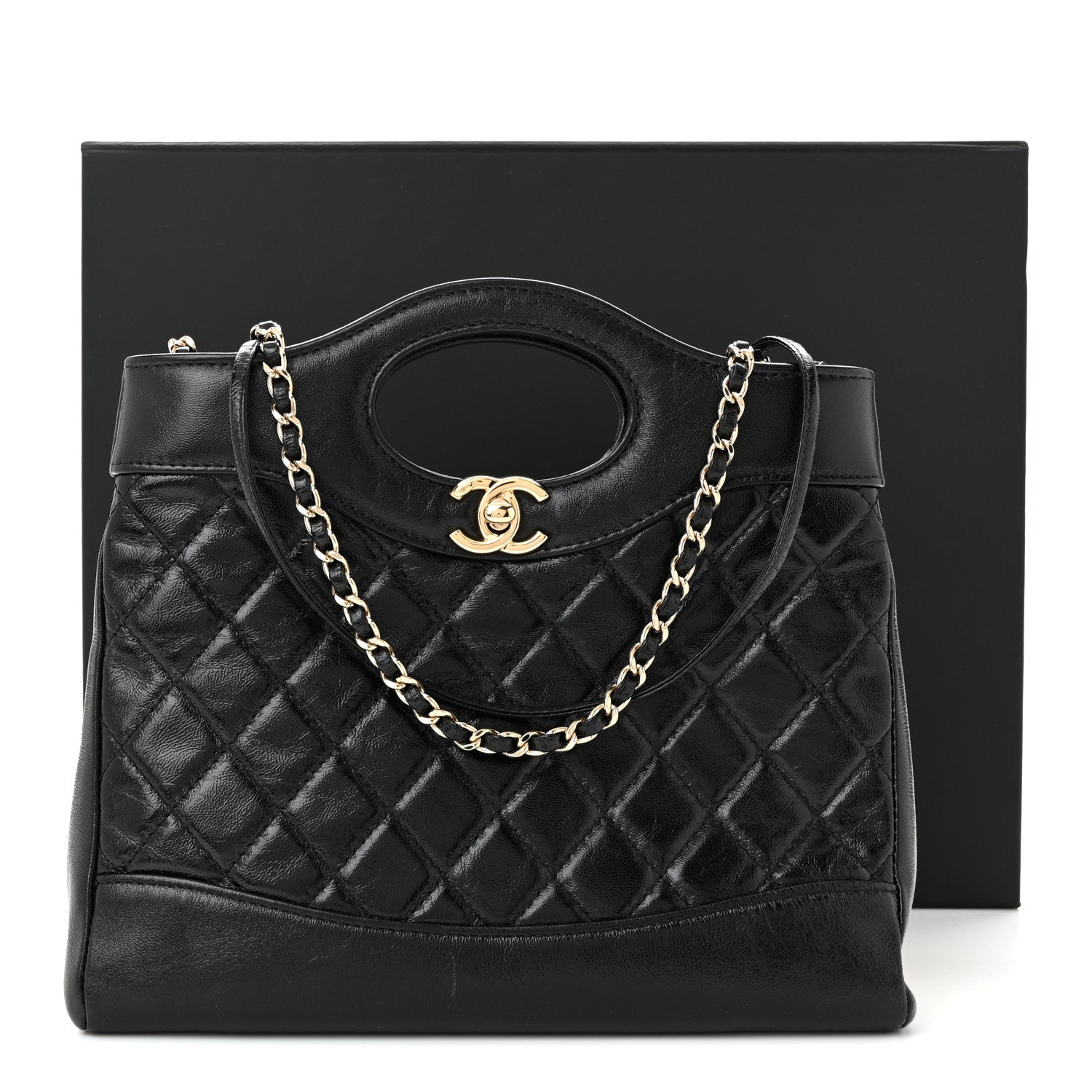 Chanel Shiny Crumpled Calfskin Quilted Mini 31 Shopping Bag Black 11 of 11