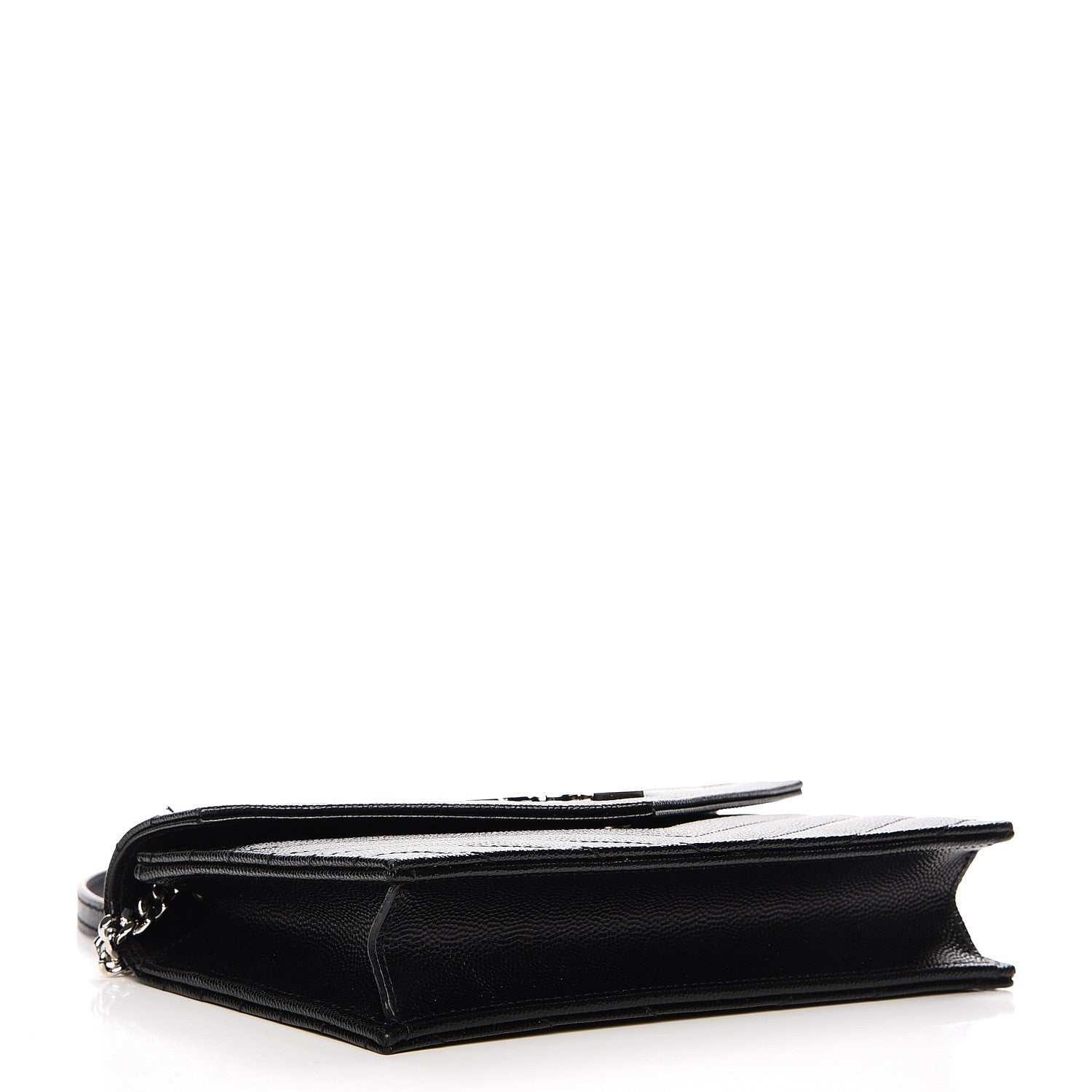 Saint Laurent Grain De Poudre Matelasse Chevron Monogram Envelope Chain Wallet Black 4 of 10