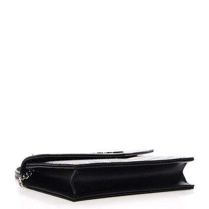 Saint Laurent Grain De Poudre Matelasse Chevron Monogram Envelope Chain Wallet Black 4 of 10