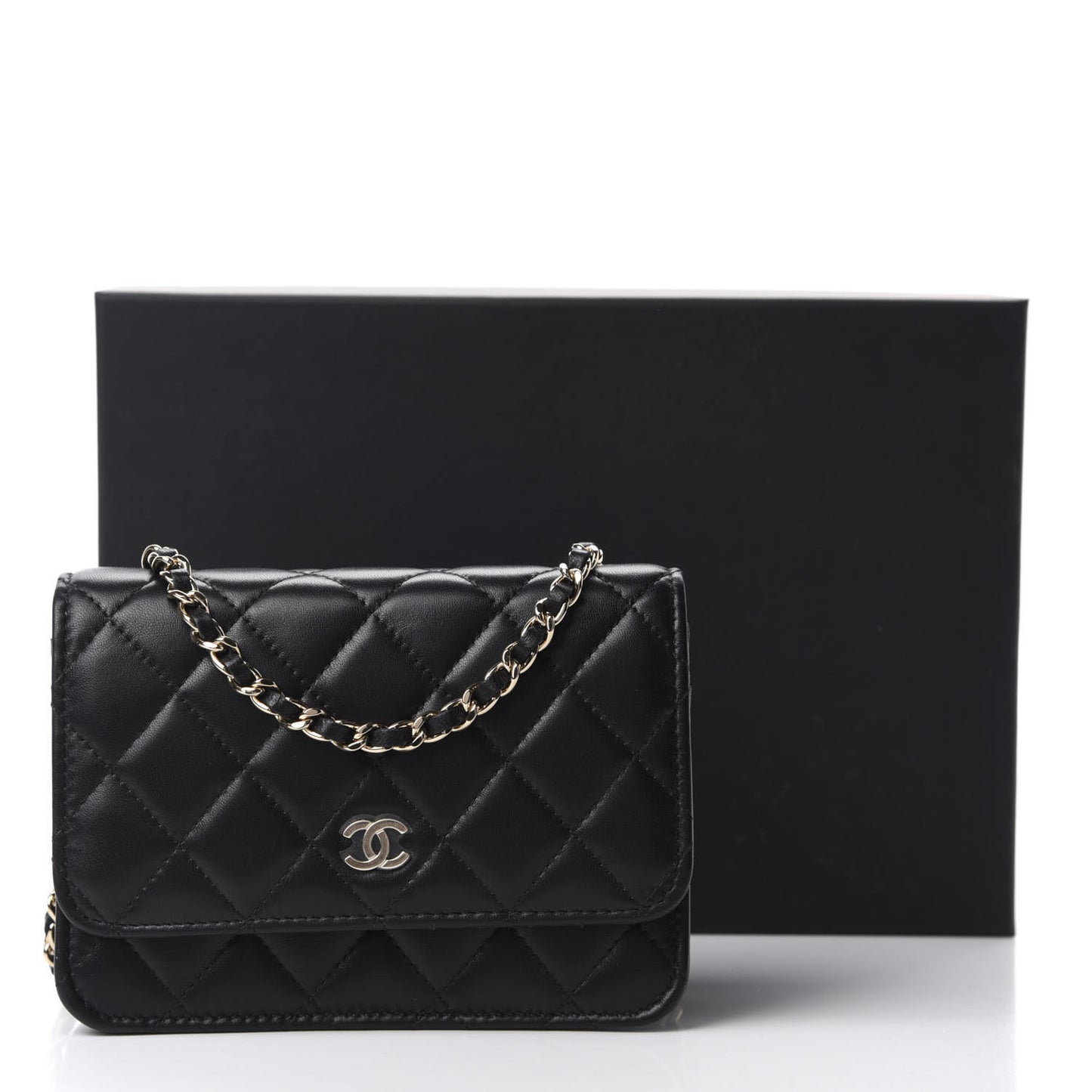Lambskin Quilted Mini Wallet On Chain WOC Black