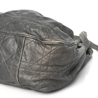 Christian Dior Metallic Lambskin Cannage Drawstring Bag Grey 9 of 10