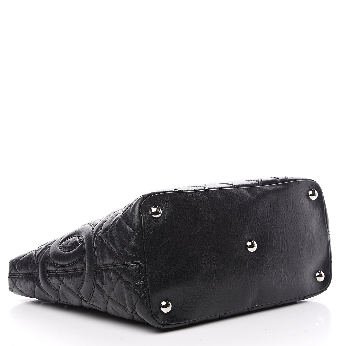 Aged Calfskin Quilted Large Cotton Club Tote Black