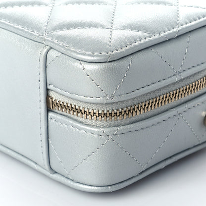 Chanel Metallic Lambskin Quilted Top Handle Vanity Case Silver 10 of 11