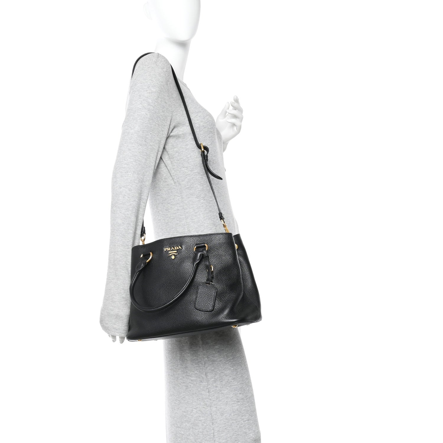 Prada Vitello Phenix Top Handle Bag Black 2 of 10