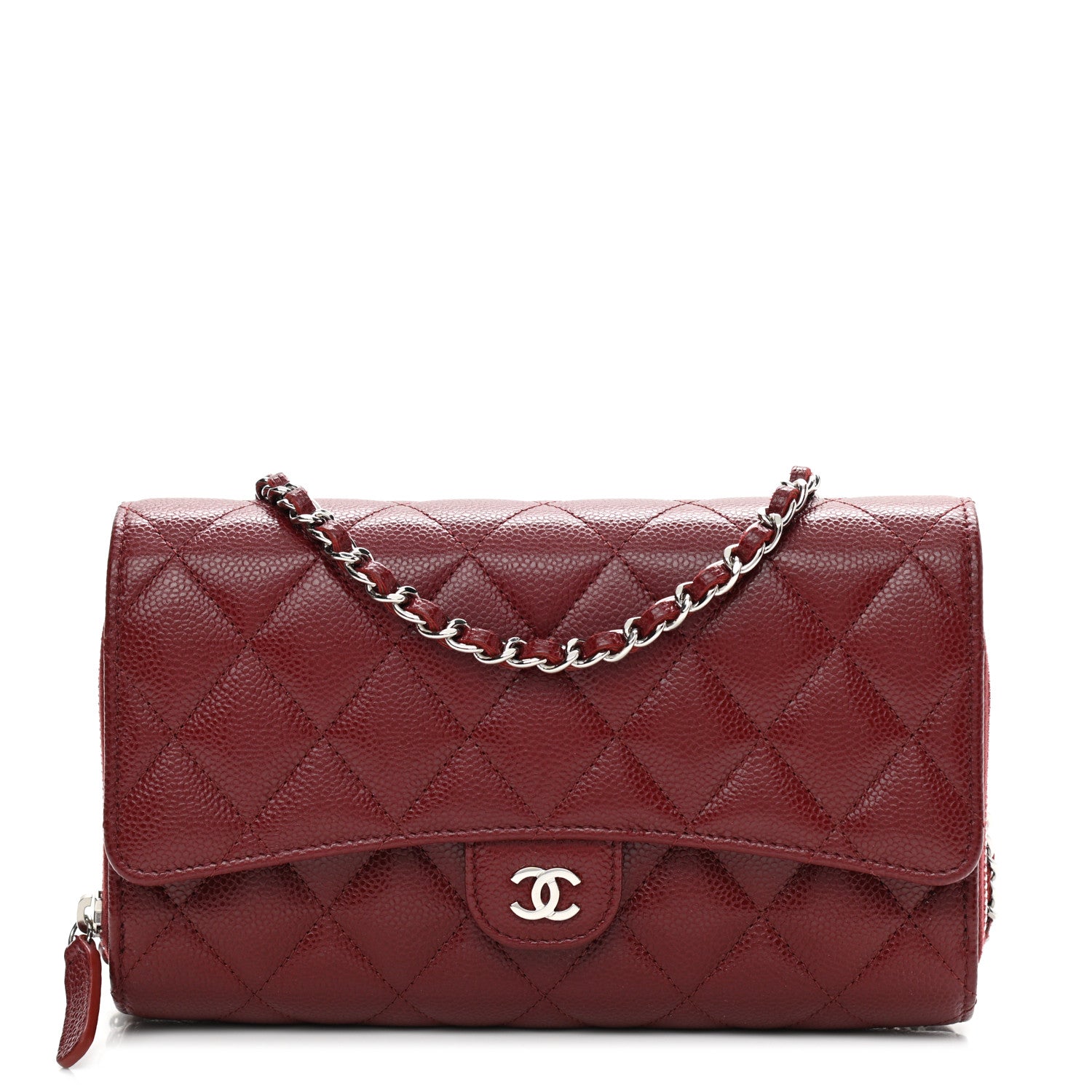 Chanel Caviar Quilted Phone Holder Wallet on Removable Chain Red 3 of 15