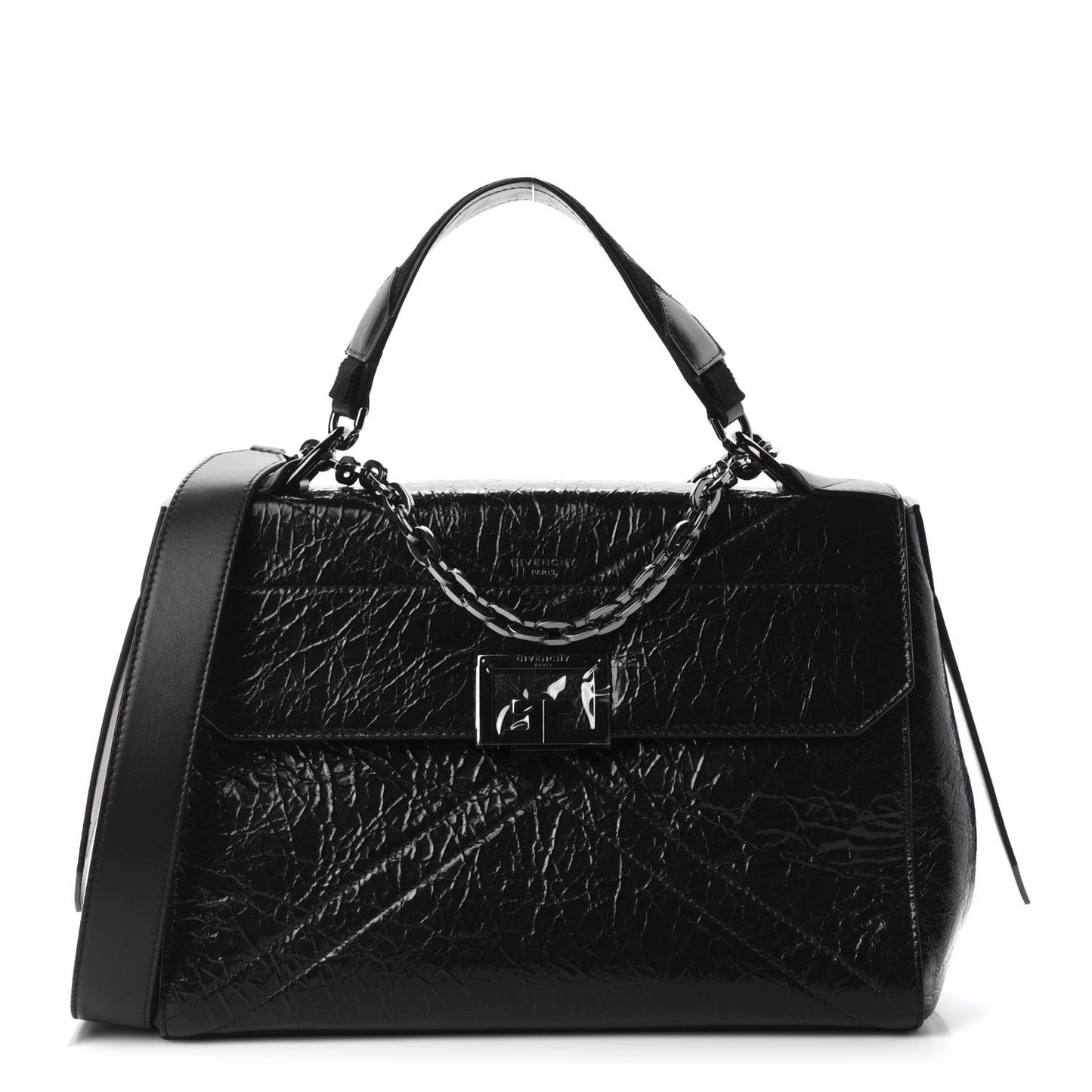Creased Patent Calfskin Medium ID Flap Black