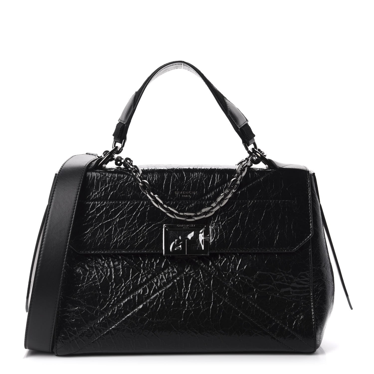 Givenchy Creased Patent Calfskin Medium ID Flap Black 1 of 10