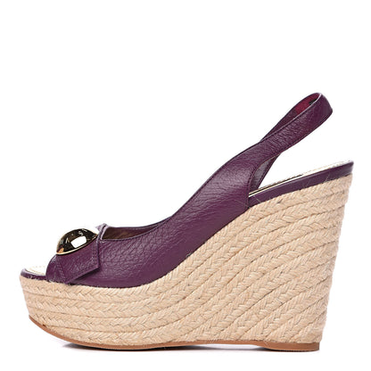 Louis Vuitton Grained Calfskin Espadrille Santal Wedges 39.5 Purple 1 of 8