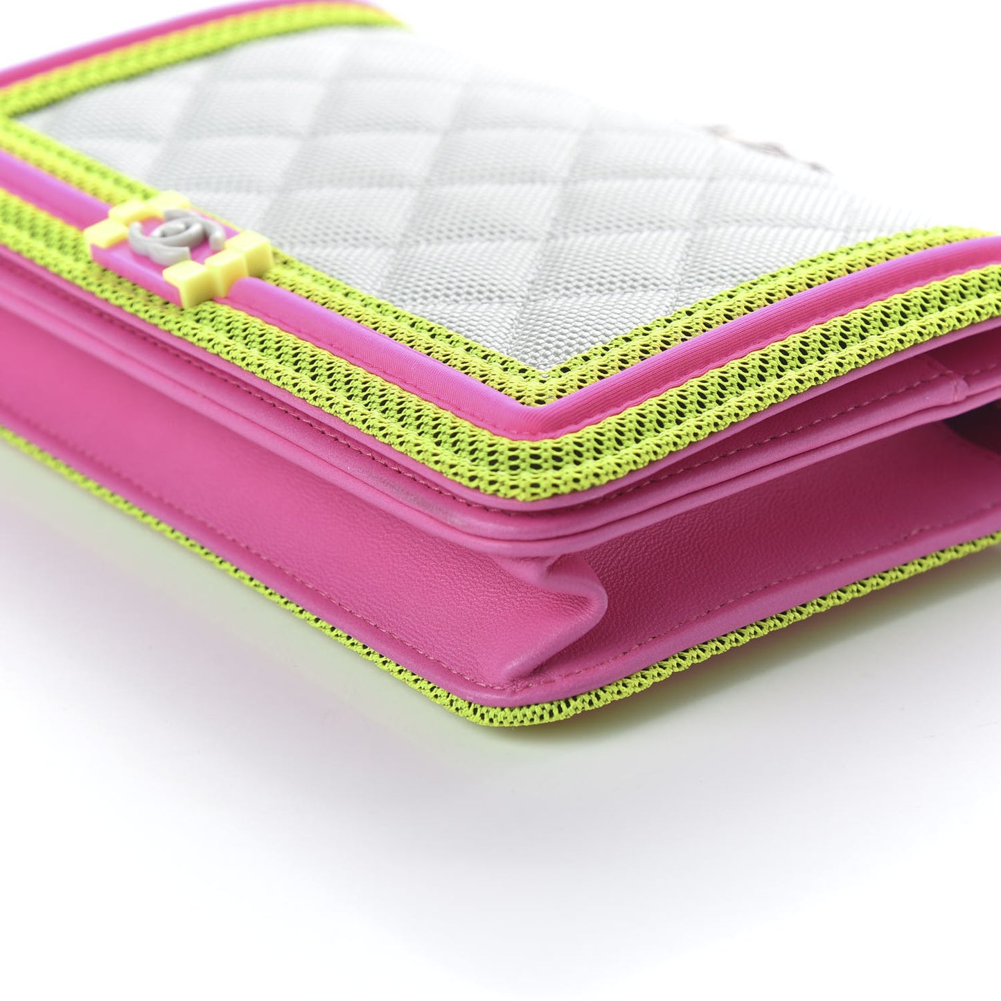 Canvas Quilted Fluo Boy Wallet On Chain WOC Dark Grey Fuchsia Green