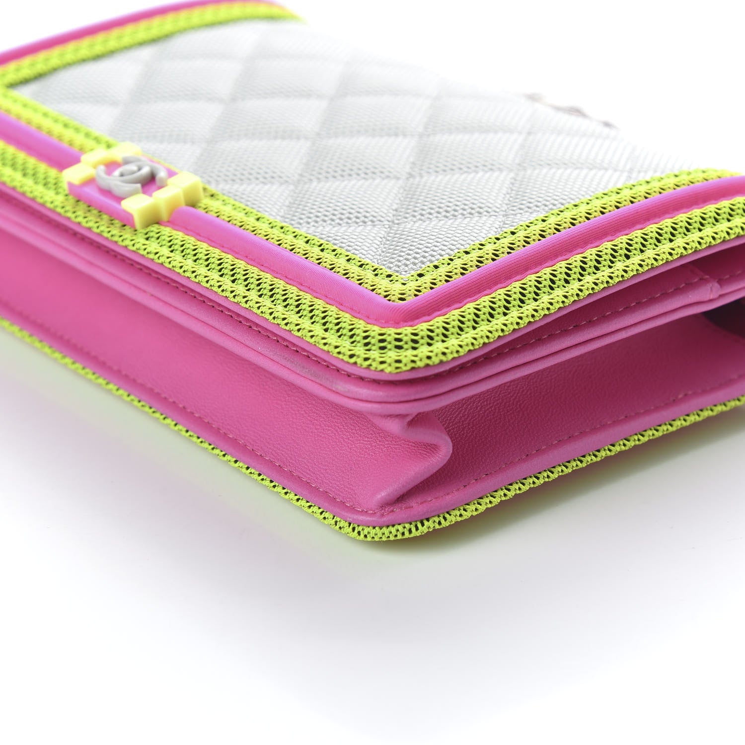 Chanel Canvas Quilted Fluo Boy Wallet On Chain WOC Dark Grey Fuchsia Green 6 of 10