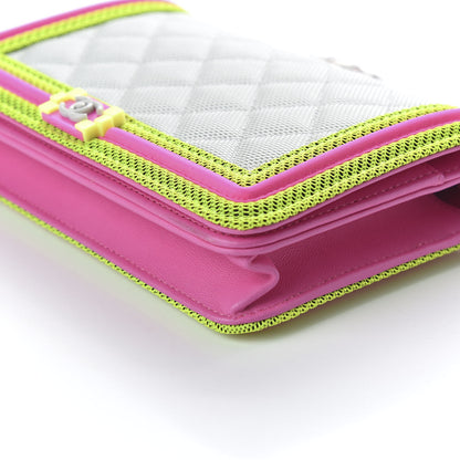 Chanel Canvas Quilted Fluo Boy Wallet On Chain WOC Dark Grey Fuchsia Green 6 of 10