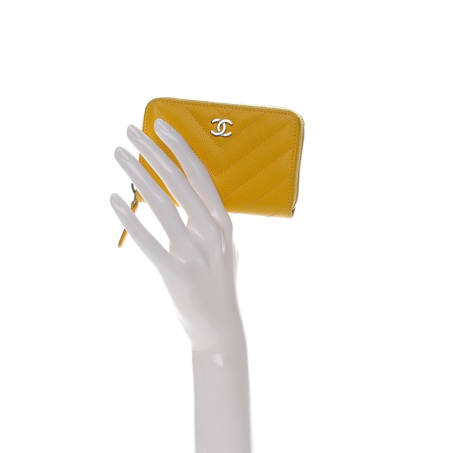 Caviar Chevron Quilted Zip Coin Purse Yellow