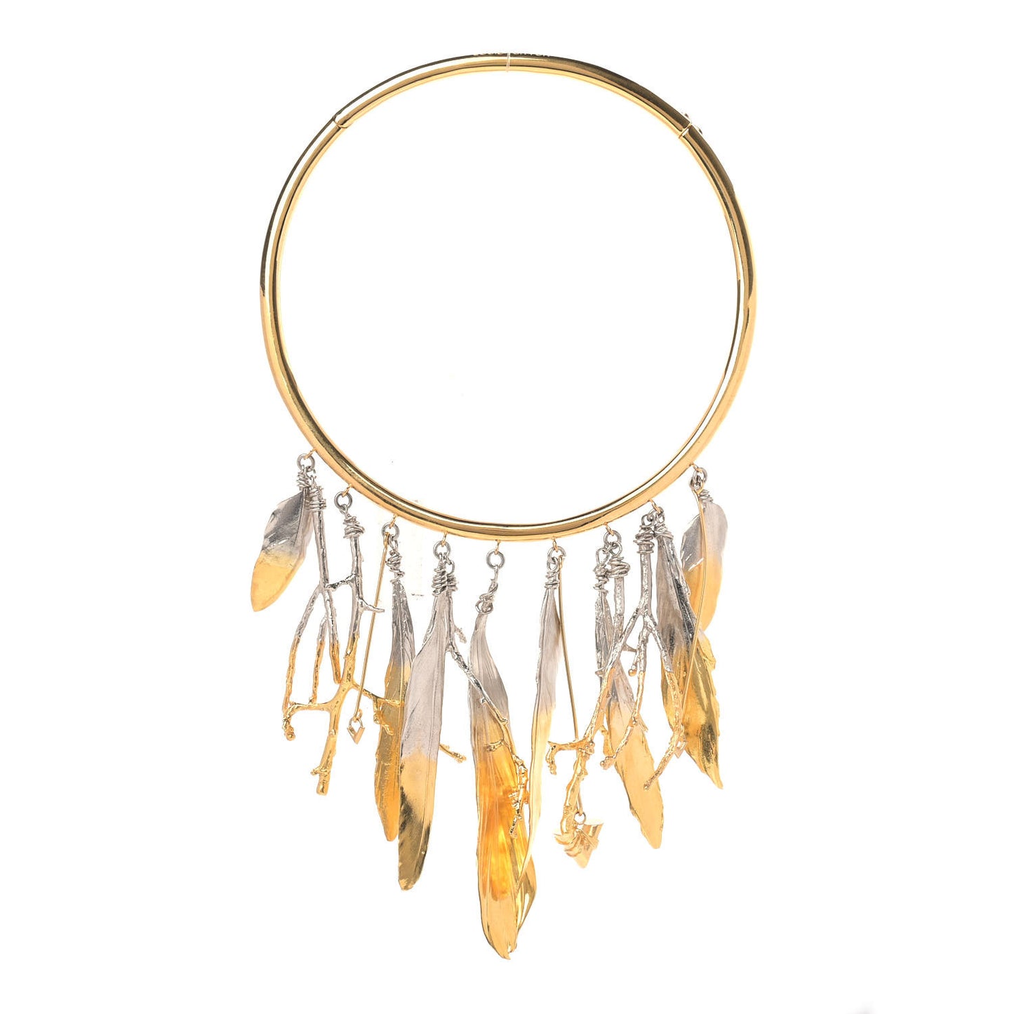 Metal Feathers Crew Necklace Gold Silver