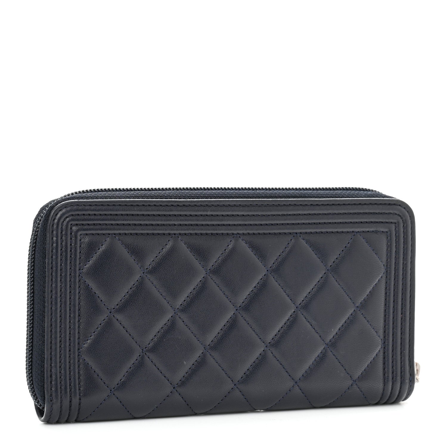 Chanel Lambskin Quilted Boy Zip Around Wallet Navy 3 of 8