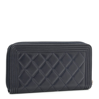 Chanel Lambskin Quilted Boy Zip Around Wallet Navy 3 of 8