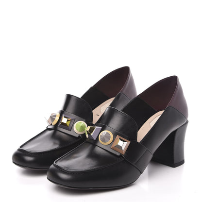 Fendi Calfskin Rainbow Studded Mid-Heel Loafer Pumps 39.5 Black Multicolor 3 of 8