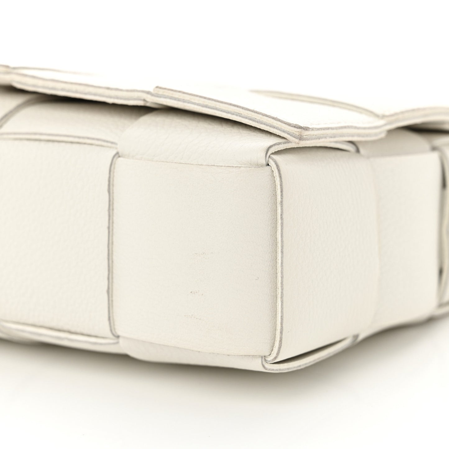 Grained Calfskin Maxi Intrecciato Cassette Crossbody Bag White