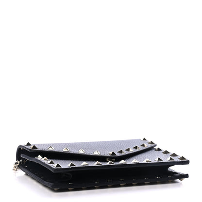 Valentino Garavani Pebbled Calfskin Rockstud Envelope Wallet on Chain Black 3 of 4