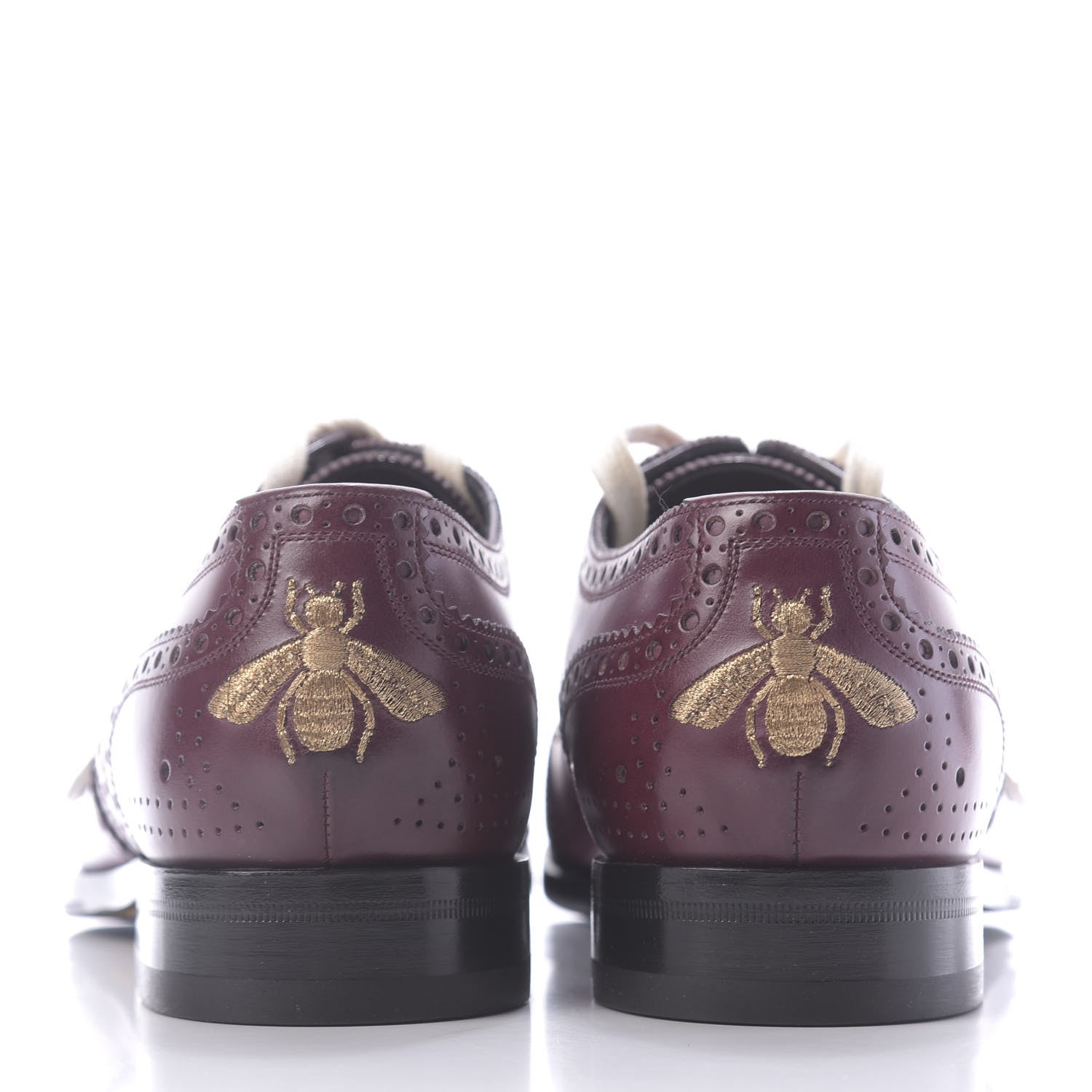 Gucci Calfskin Bee Embroidered Mens Queercore Brogue Derby Shoes 9.5 Bordeaux 7 of 10