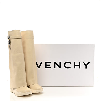 Givenchy Grained Calfskin Shark Lock Biker Knee Boots 40 Beige 8 of 8