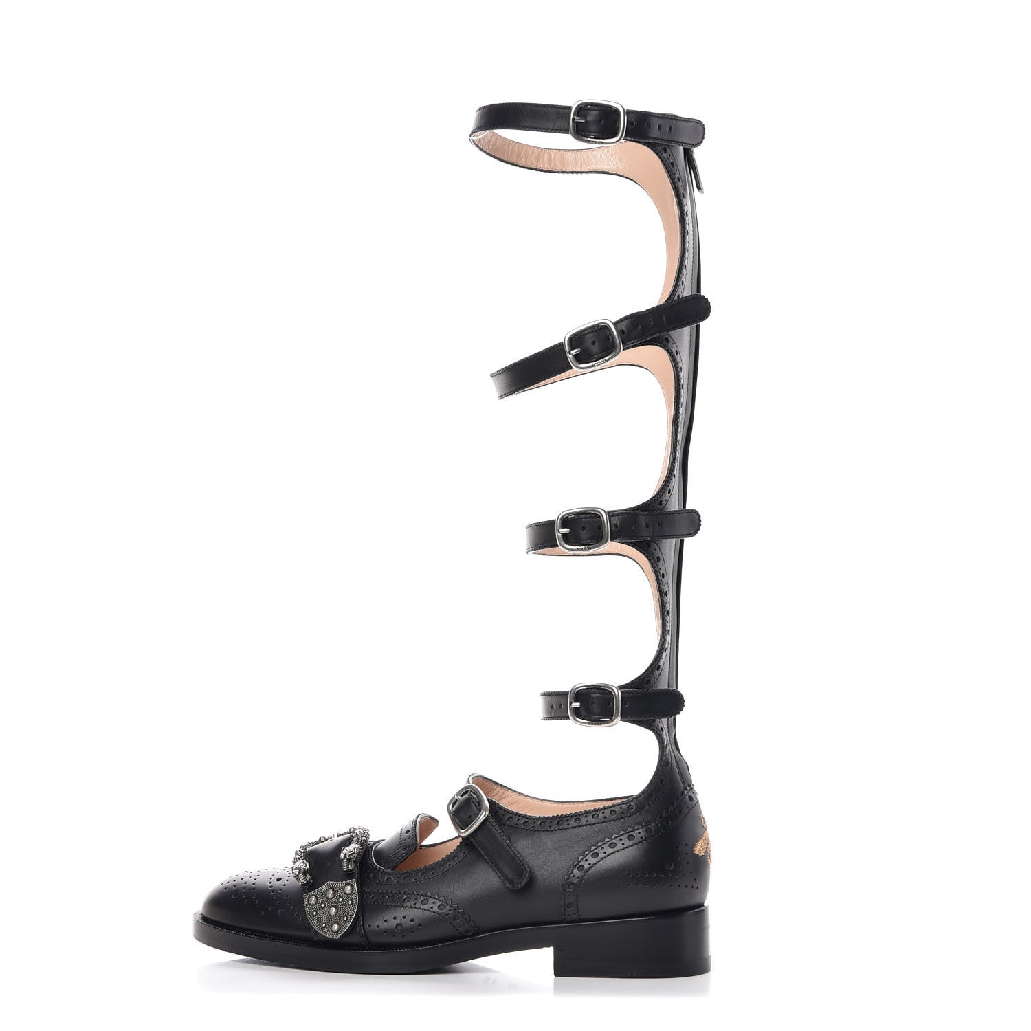 Gucci Calfskin Queercore Brogue Knee High Boots 38.5 Black 1 of 7