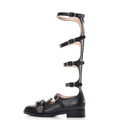 Gucci Calfskin Queercore Brogue Knee High Boots 38.5 Black 1 of 7