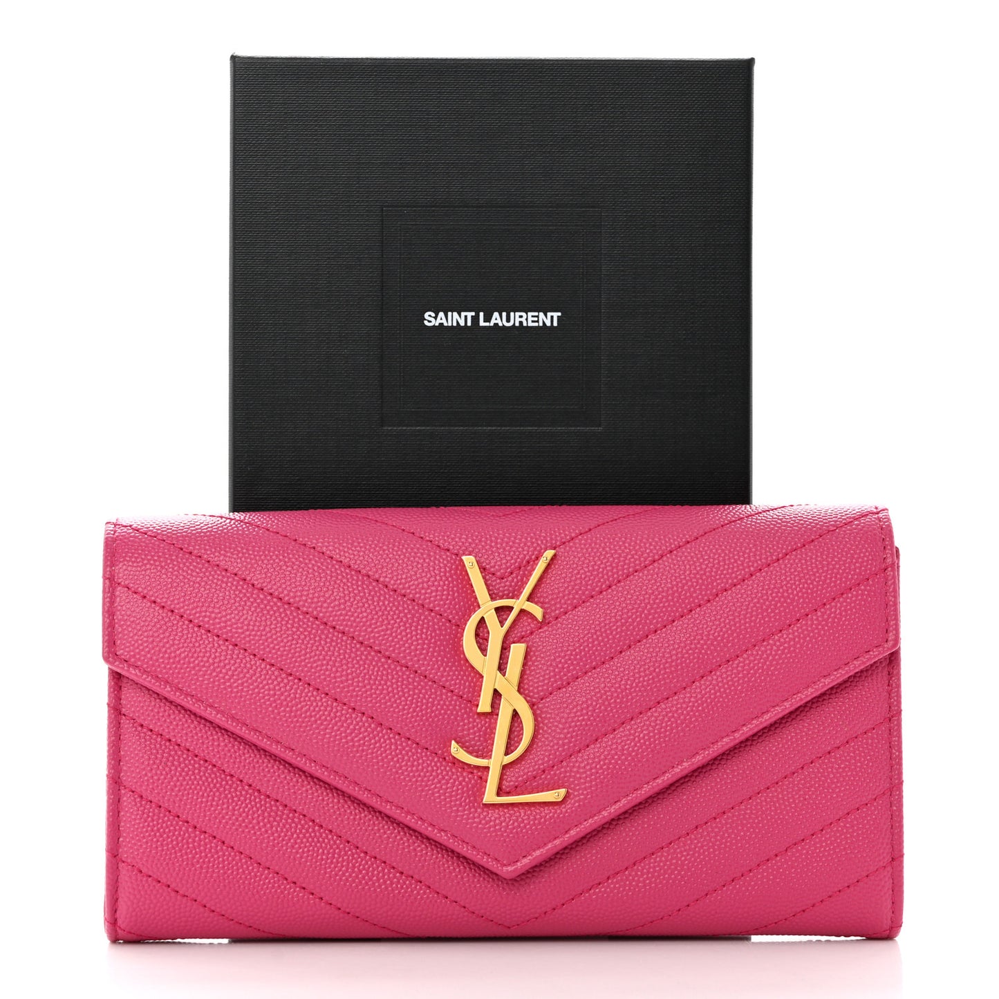 Grain De Poudre Matelasse Chevron Monogram Flap Wallet Fuxia