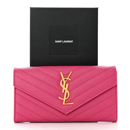 Saint Laurent Grain De Poudre Matelasse Chevron Monogram Flap Wallet Fuxia 8 of 8
