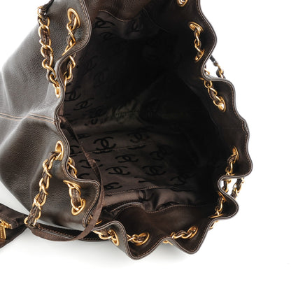 Chanel Calfskin CC Drawstring Bucket Bag Dark Brown 5 of 7