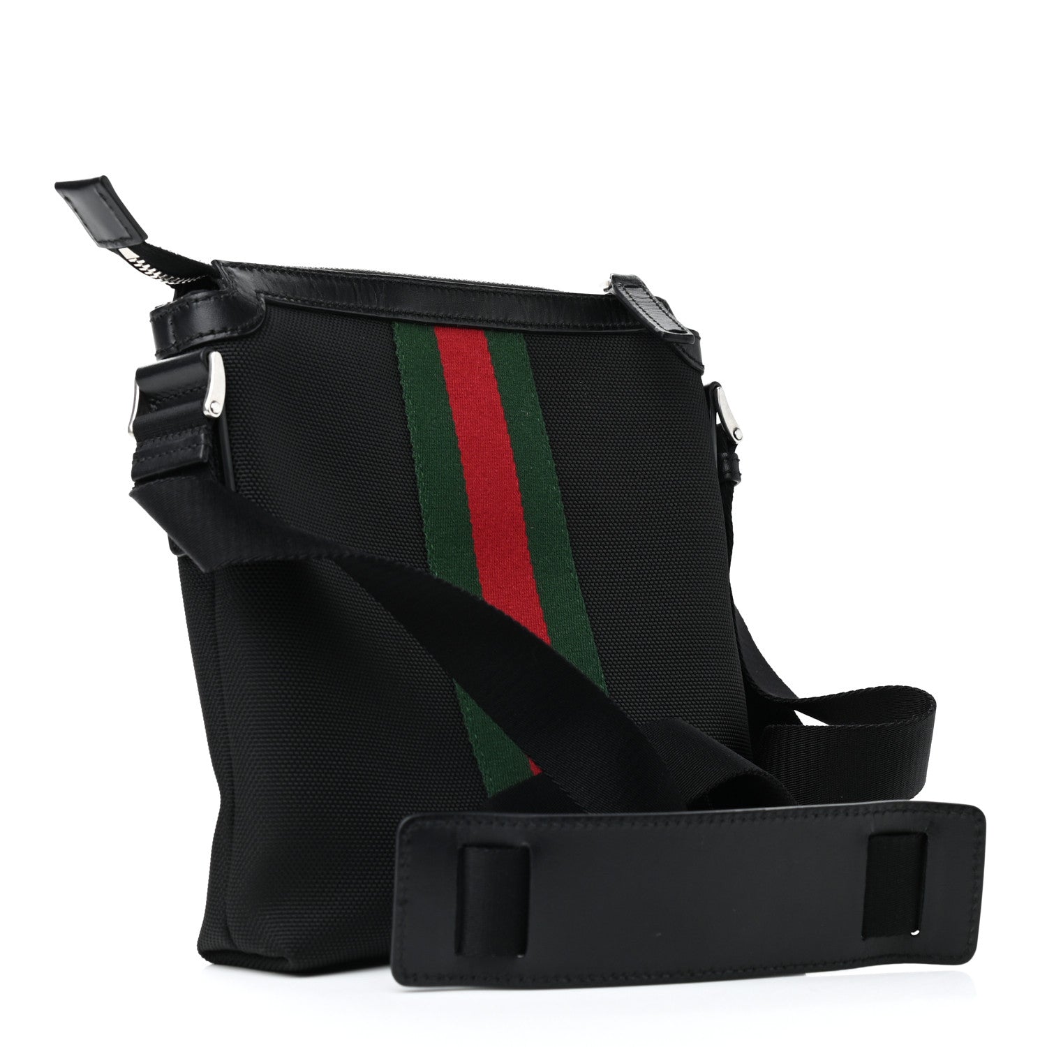 Gucci Techno Canvas Selleria Calfskin Web Small Flat Messenger Bag Black 2 of 9