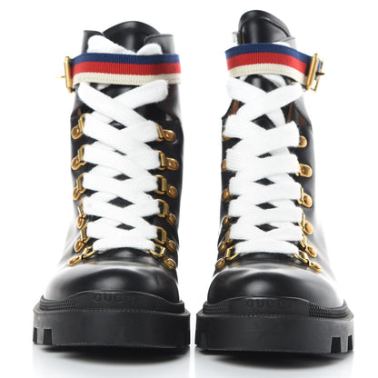 Gucci Calfskin Sylvie Web Lace Up Combat Boots 36 Black 2 of 11