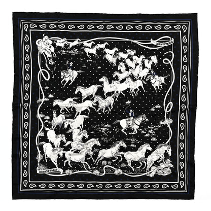 Hermes Silk Les Mustangs Bandana 55 Marine Black White 1 of 3