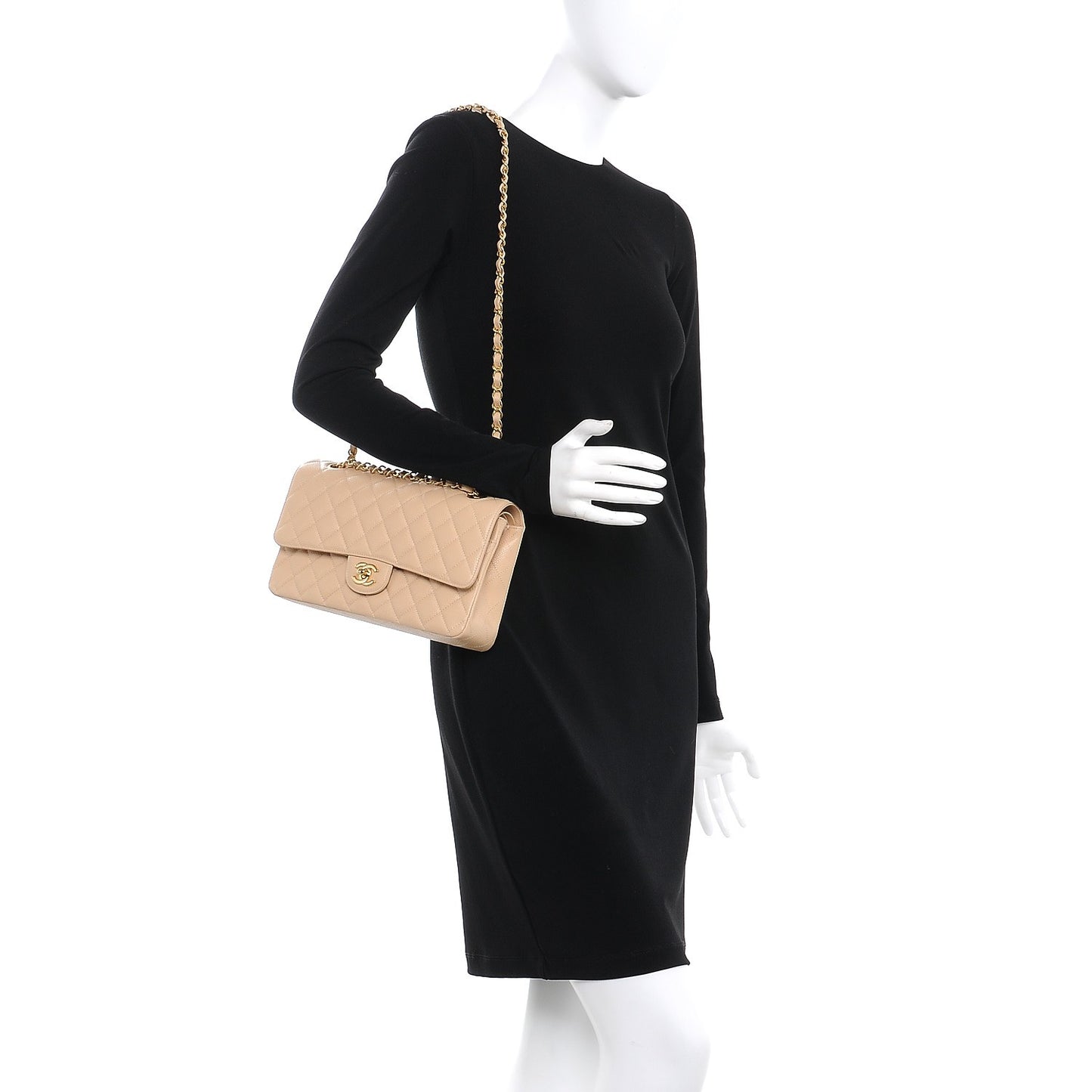 Caviar Quilted Medium Double Flap Beige Clair