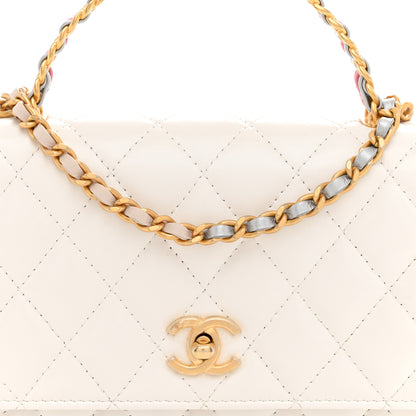 Chanel Shiny Calfskin Quilted Multicolor Top Handle Wallet On Chain WOC White 8 of 11