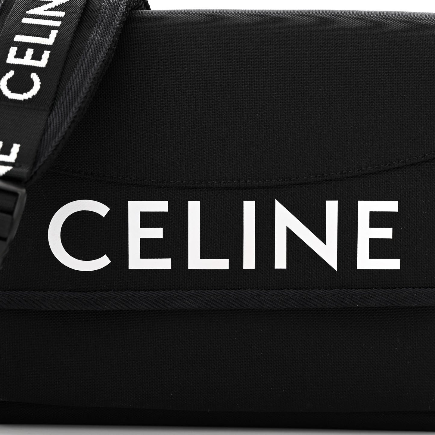 Cotton Gabardine Logo Print Messenger Bag Black