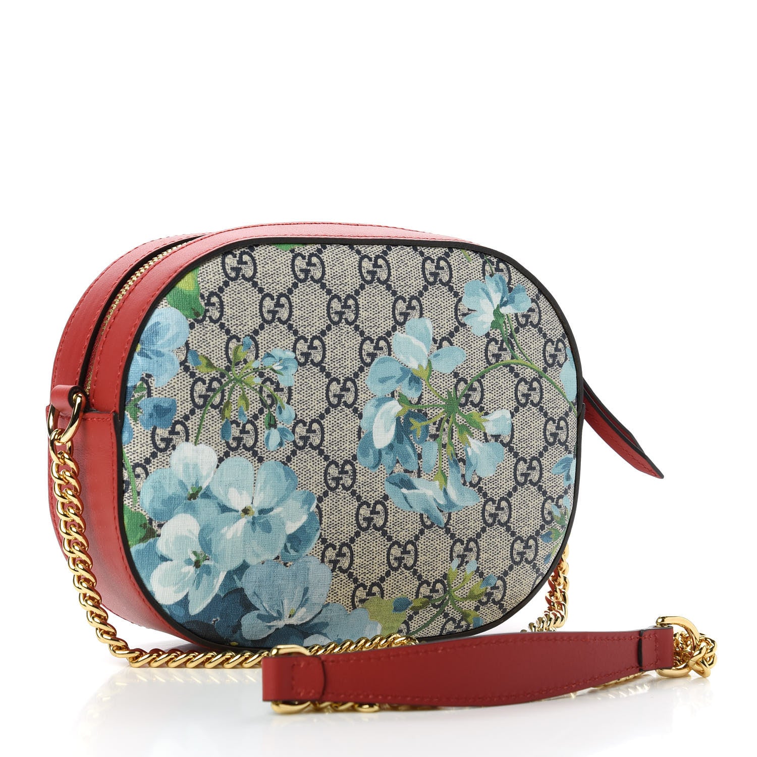 Gucci GG Supreme Monogram Blooms Mini Chain Shoulder Bag Beige Blue Navy Hibiscus Red 3 of 11