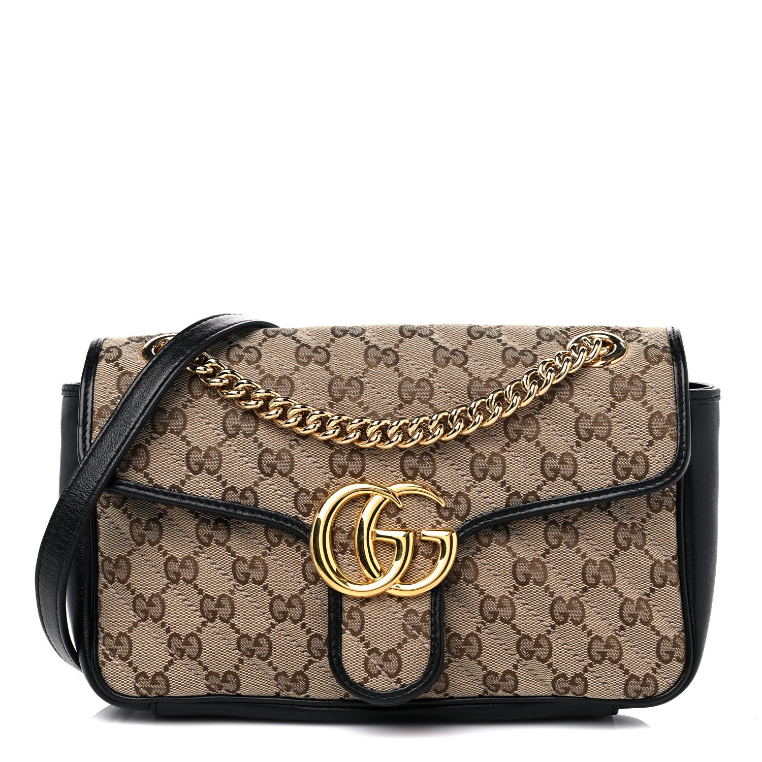 Gucci Monogram Matelasse Diagonal Small GG Marmont Shoulder Bag Beige Black 1 of 11