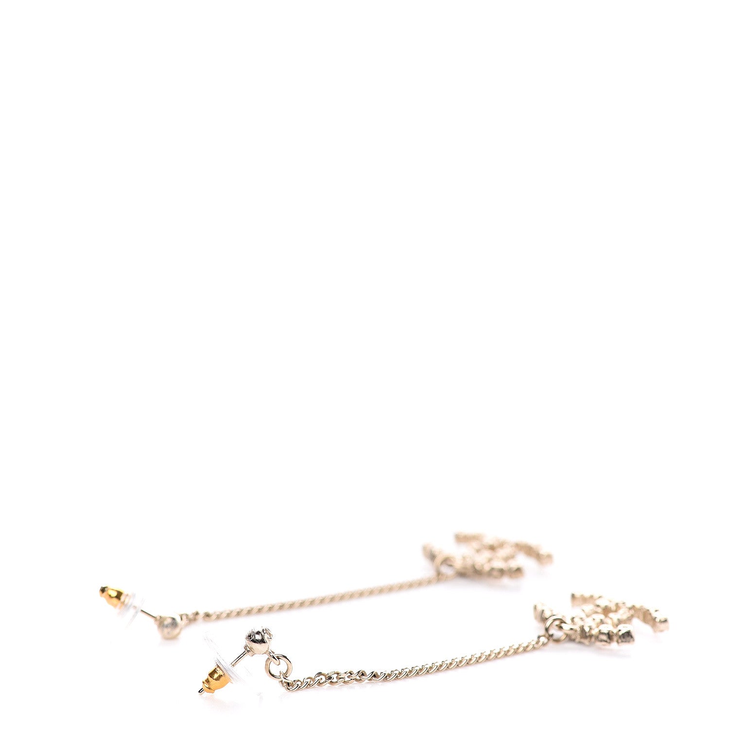 Chanel Crystal CC Drop Earrings Pink Grey Gold 3 of 4