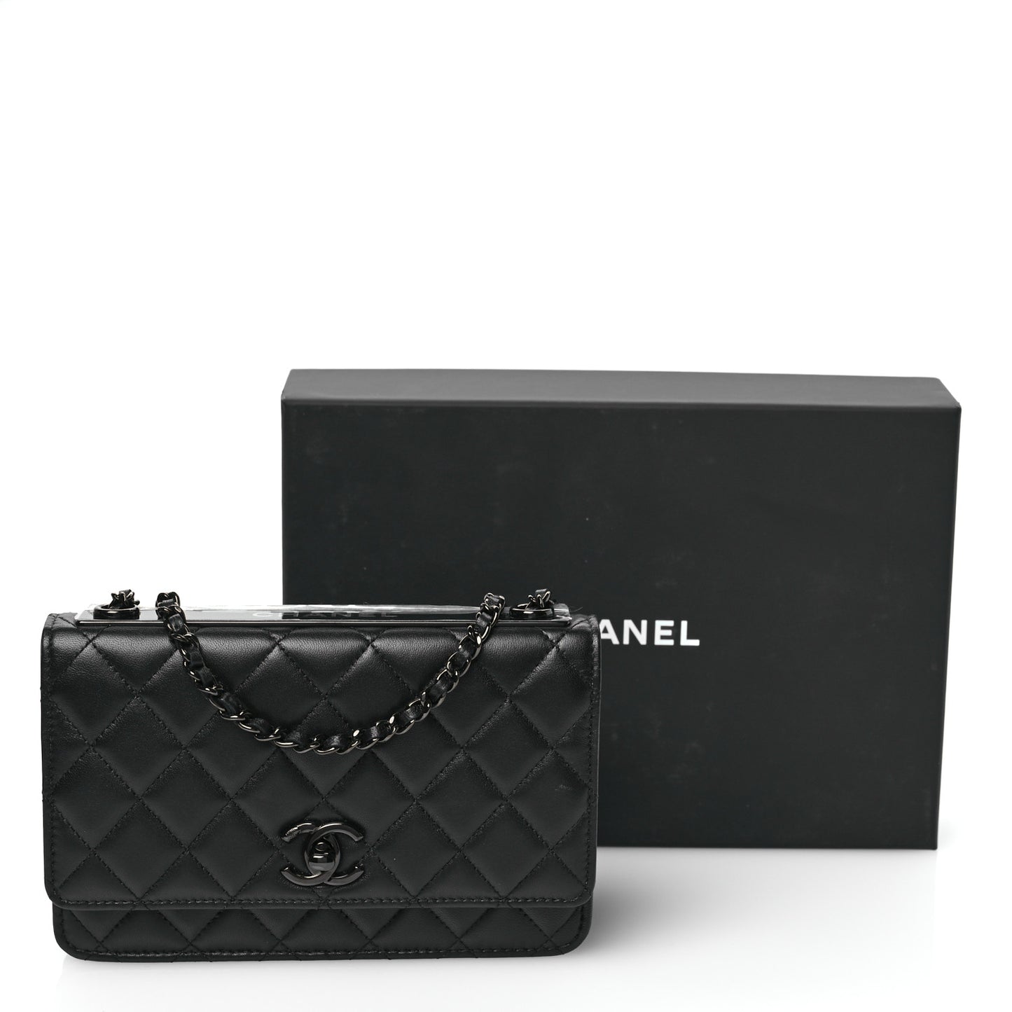 Lambskin Quilted Trendy CC Wallet On Chain WOC So Black