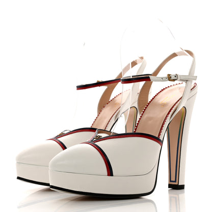 Gucci Malaga Kid Soft Patent Platform Pumps 40 Great White Hibiscus Red Blue 3 of 7
