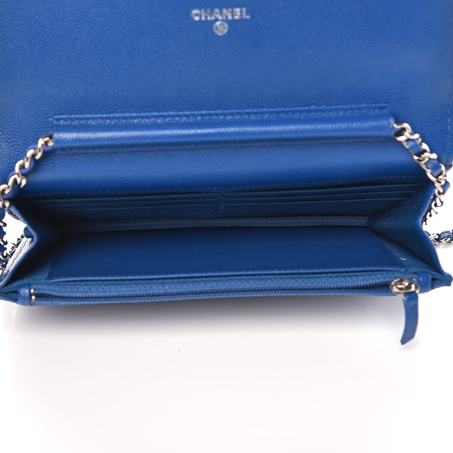Caviar Chevron Quilted Wallet On Chain WOC Bright Blue