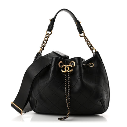 Chanel Calfskin Stitched Small Paris Rome Drawstring CC Bag Black 1 of 11