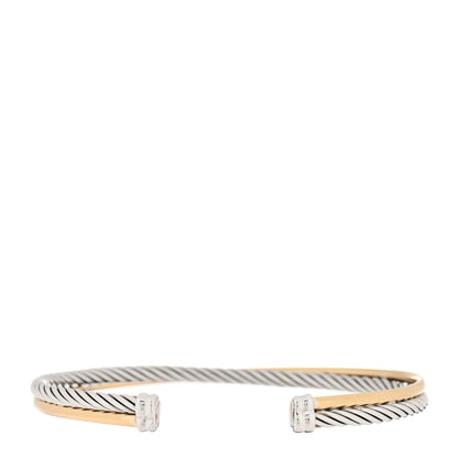 David Yurman Sterling Silver 18K Yellow Gold 3mm Crossover Cuff Bracelet 2 of 3