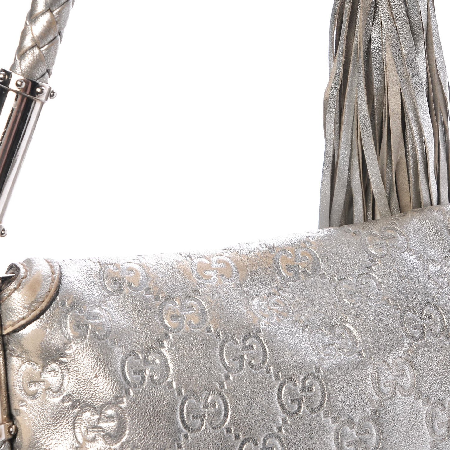 Guccissima Small Britt Tassel Shoulder Bag Silver