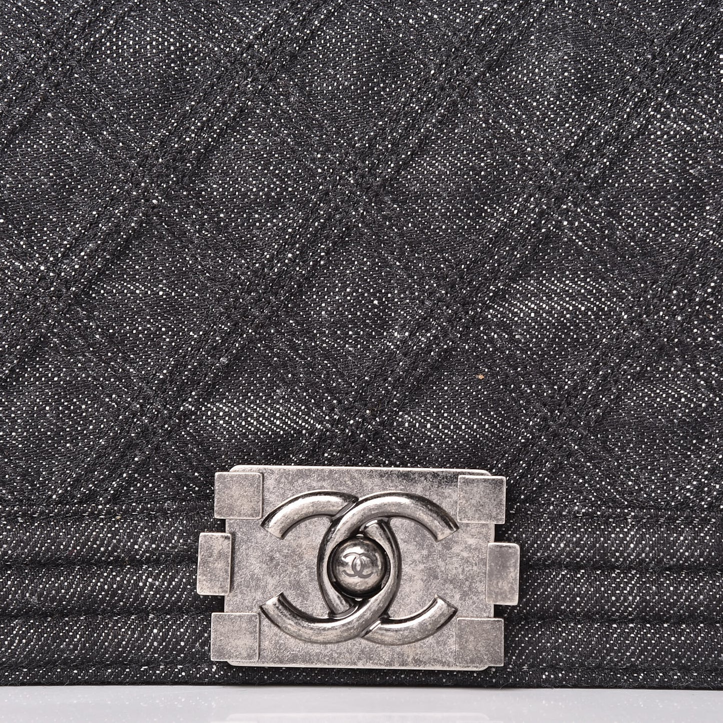 Denim Quilted Boy Clutch With Removable Chain Black