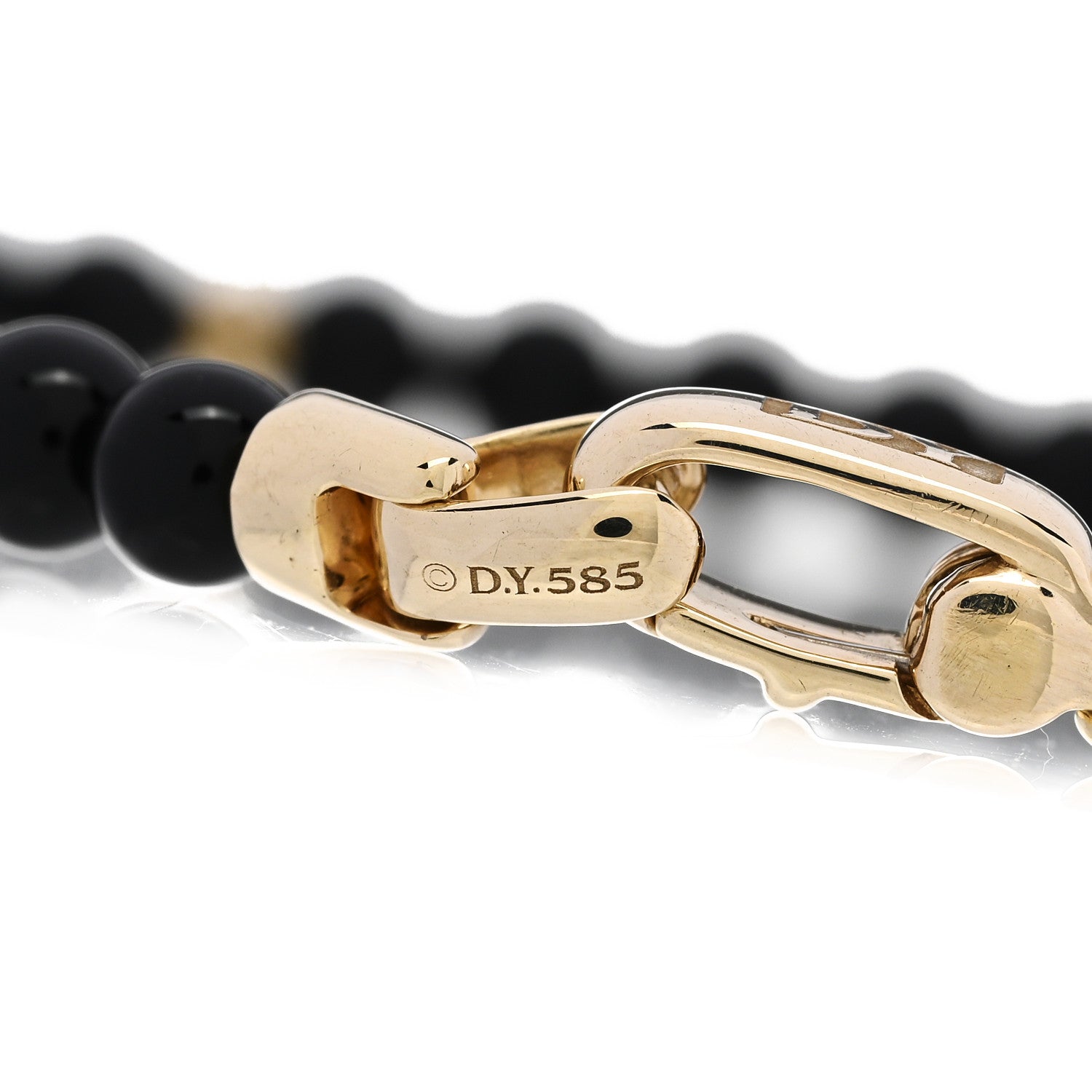 David Yurman 18K Yellow Gold Black Onyx 4mm Bijoux Spiritual Beads Bracelet 3 of 4