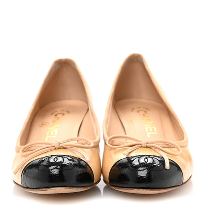 Chanel Patent CC Cap Toe Pumps 35 Beige Black 3 of 11