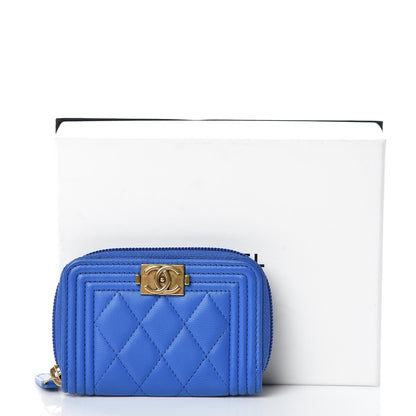 Chanel Lambskin Quilted Boy Zip Around Coin Purse Wallet Blue 8 of 8
