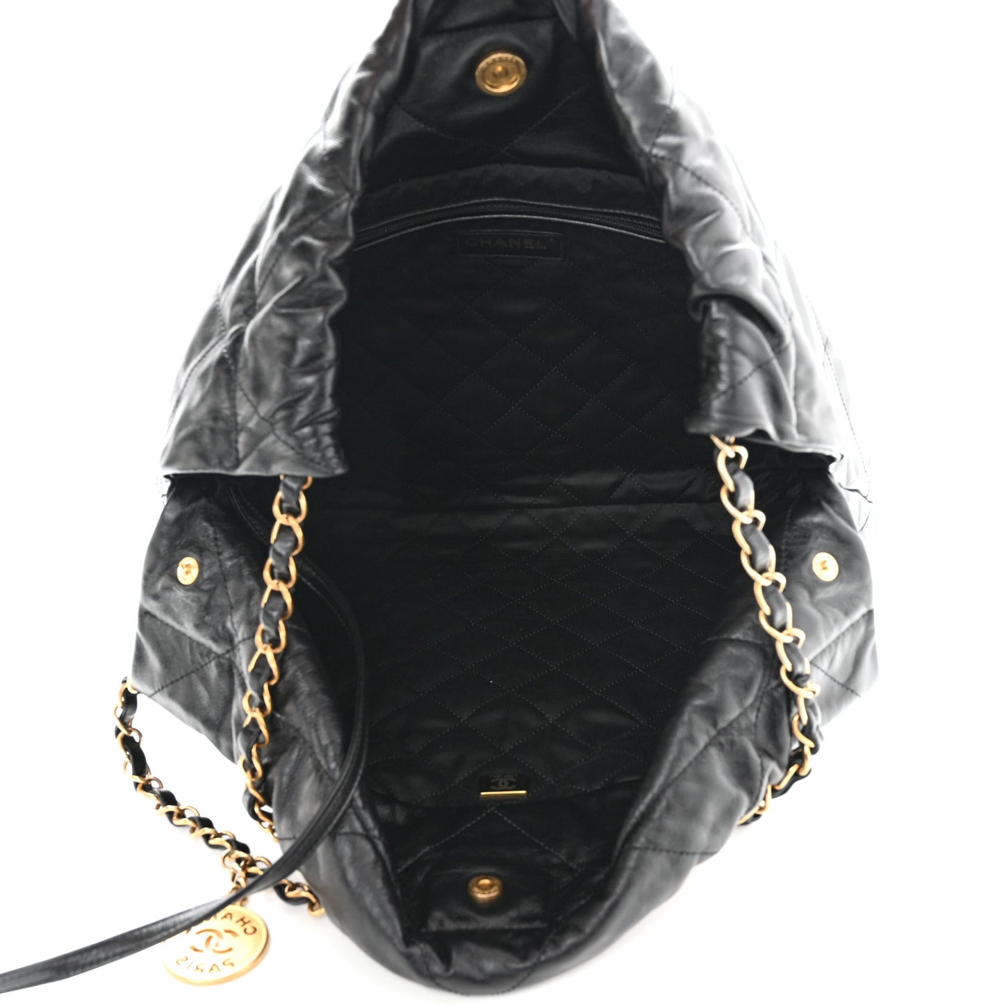 Shiny Calfskin Quilted Small Chanel 22 Black