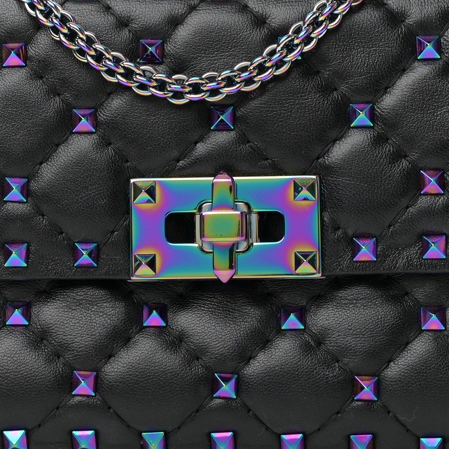 Lambskin Oil Slick Small Rockstud Spike Shoulder Bag Black